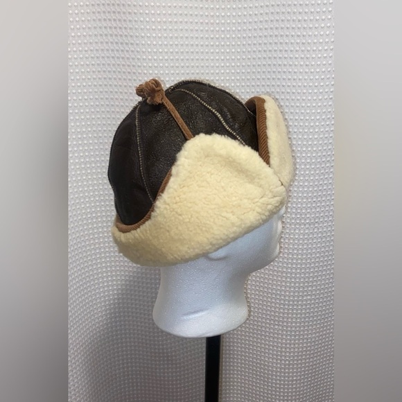 Unisex CROWNCAP synthetic shearling dark‎ brown sheepskin winter Aviator Hat - Picture 10 of 16